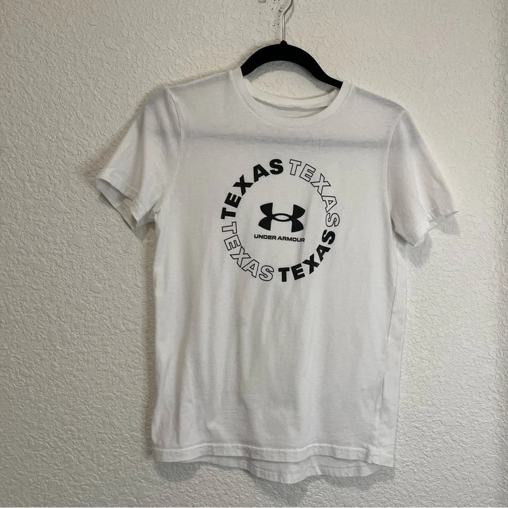 Under Armour Texas Graphic Logo Black White Short Sleeve Tee Shirt Boys Youth L
